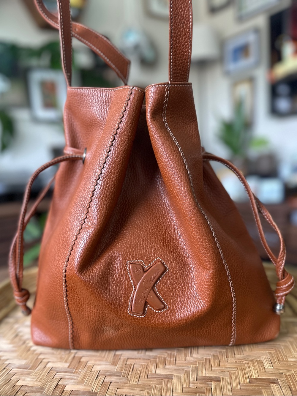 Vintage By Paloma Picasso Brown Pebbled Leather Bucket Bag | Made in Italy